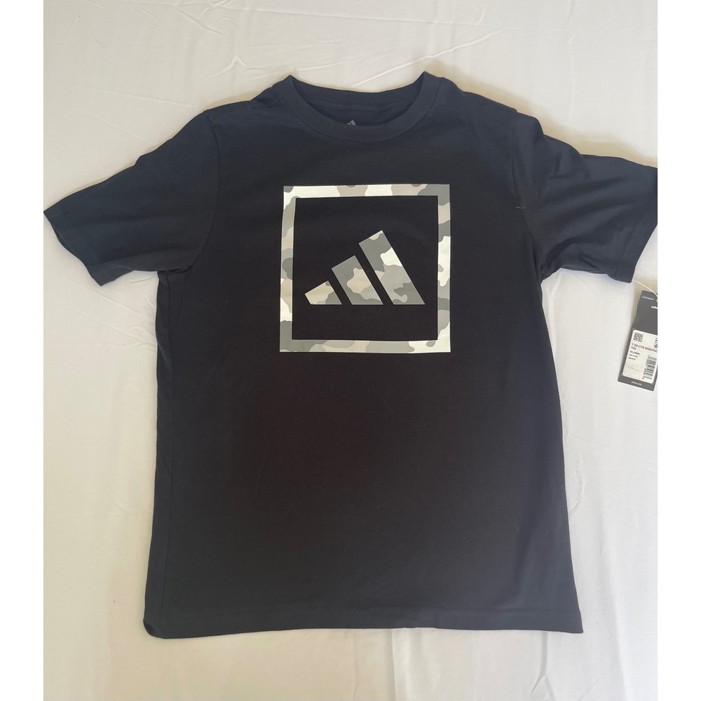 Adidas Boys Black Camo Logo Graphic T-Shirt Regular Fit Size L 14/16 KL2988 NEW